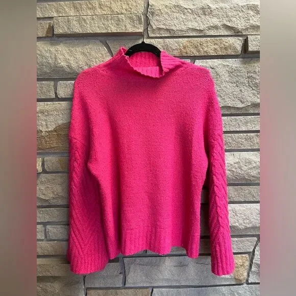 Free People Mock Neck Bell Sleeve Sweater Hot Pink XL - Picture 3 of 9